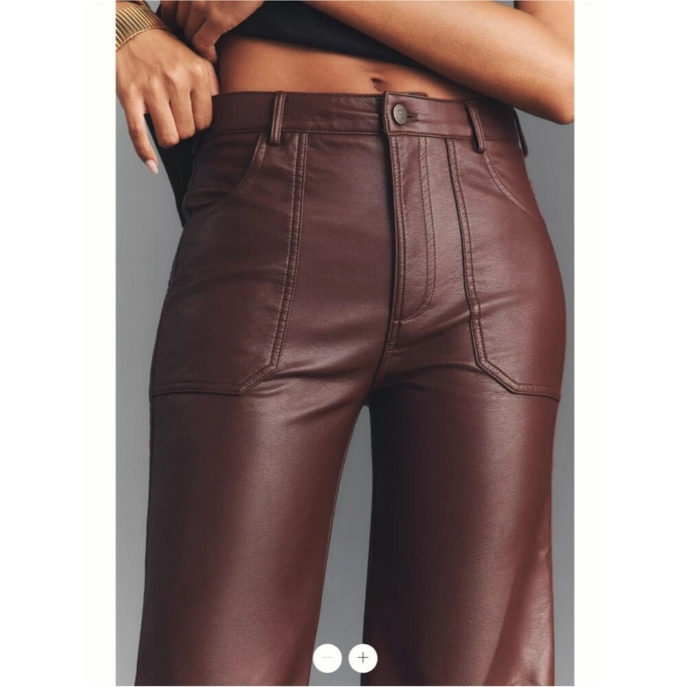 Pilcro | Anthropologie Rylan Faux Leather Relaxed High-Rise Flare Pants Size 24 - Picture 3 of 9